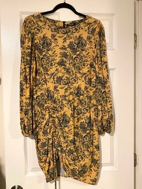 Nasty Gal Light Orange Floral Long Sleeve Drawcord Dress